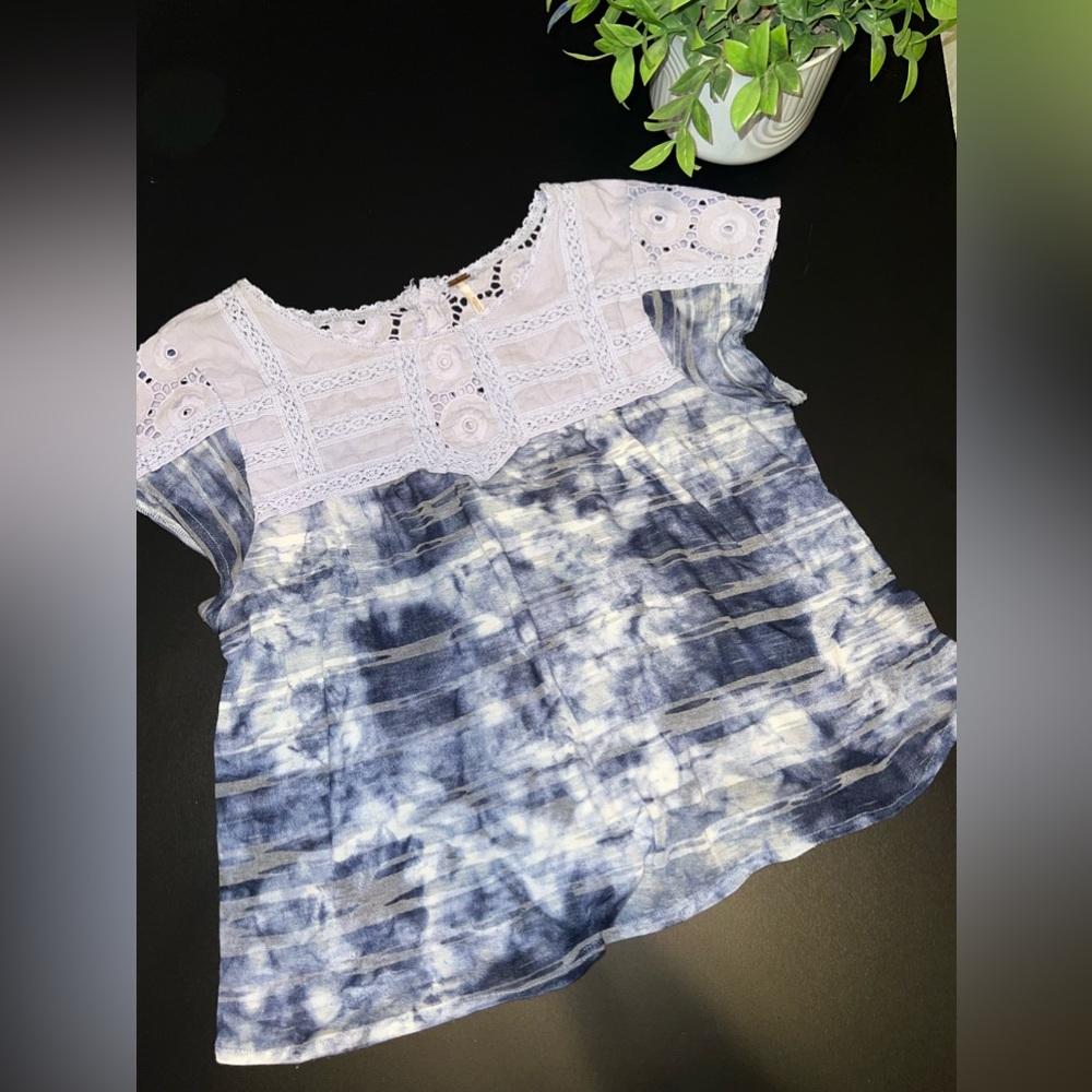 Free People Tie Dye Crochet Boxy Crop Top Size Small GUC